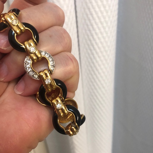 Black Gold w/rhinestones Bracelet! Stunning! Looks feels real! Women Gift! - Picture 13 of 13